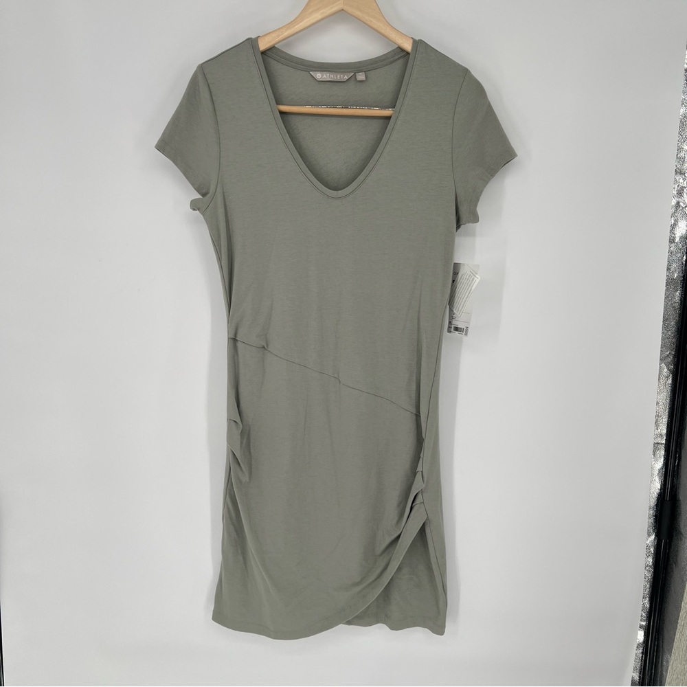 Athleta Central Cotton Stretch Dress Sage Green Size Medium - Picture 2 of 9